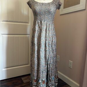 Soft, Vintage Vibes- Peach Floral Print Smocked Maxi Dress